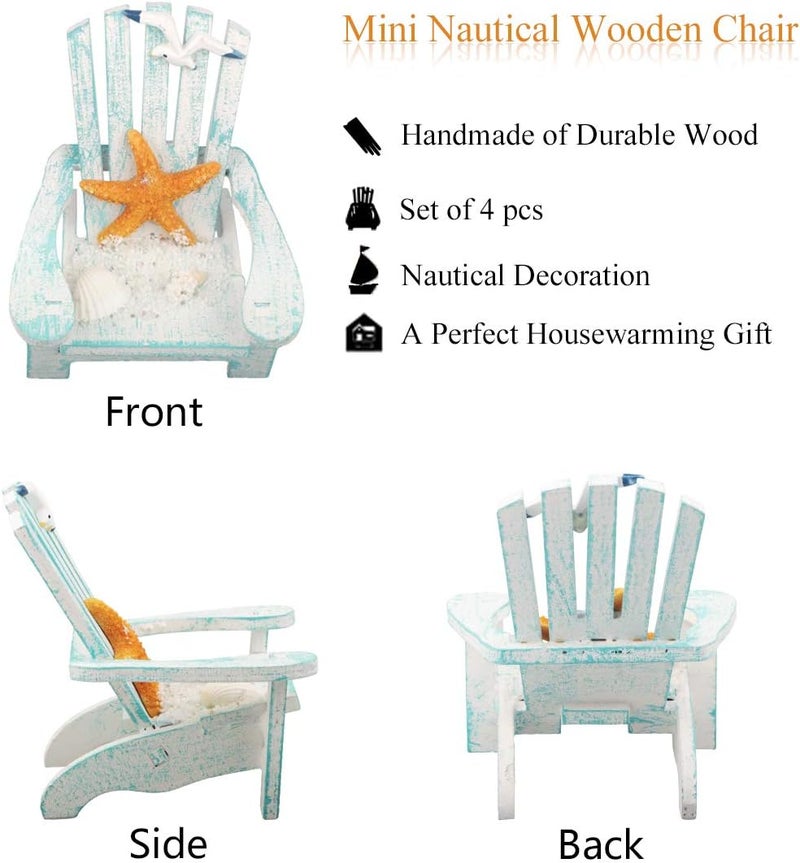 Meching 4 Pack Wooden Handmade Mini Chair Ornament Beach Decor Nautical Decoration for Bathroom Bedroom Decor Home Decor Article Home Office Desk, 4 x 3.75 x 3.75 inches (Light Blue) - Image 3